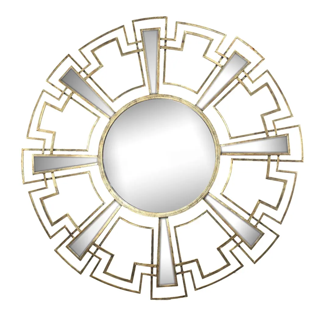 Round Sunburst Wall Mirror Geometric Design Gold Metal Frame royal hampton