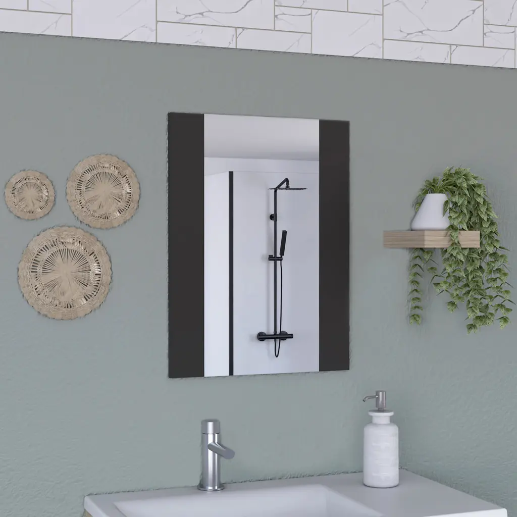 Mirror Weeds Rectangular Influence Black Wengue Finish Black Particle Board Wall Mirror treevol furniture