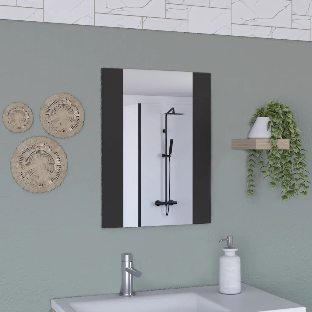 Mirror Madrid Rectangular Influence Looking Glass Black Particle Board Wall Mirror tuhome