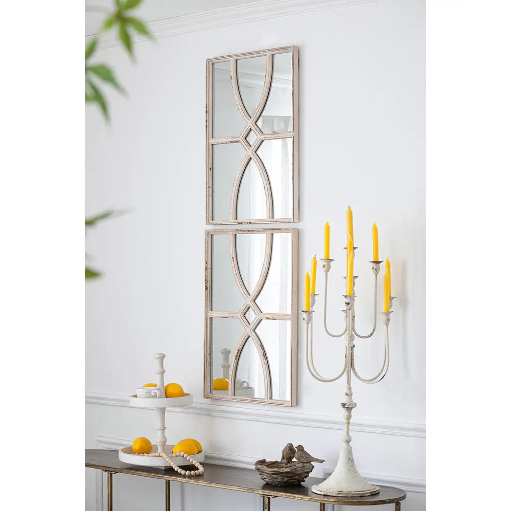 16x23 Inch Rectangular Wooden Wall Mirrors Distressed White Frame w2078