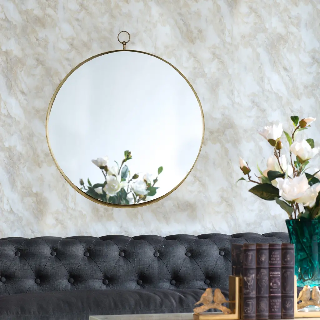 24X28 Inch Gold Round Mirror Circle Iron Frame Living Room Decor w2078