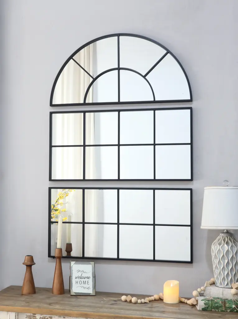 30x45 Large Arched Wall Mirror Three Sections Black Frame w2078