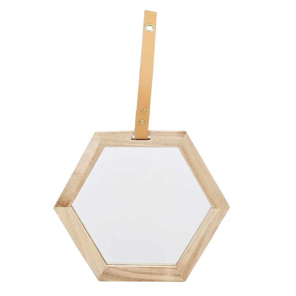 Harlan Hexagon Mirror 11X10 Inch Beige Brown Wood Glass Wall Decor w2078
