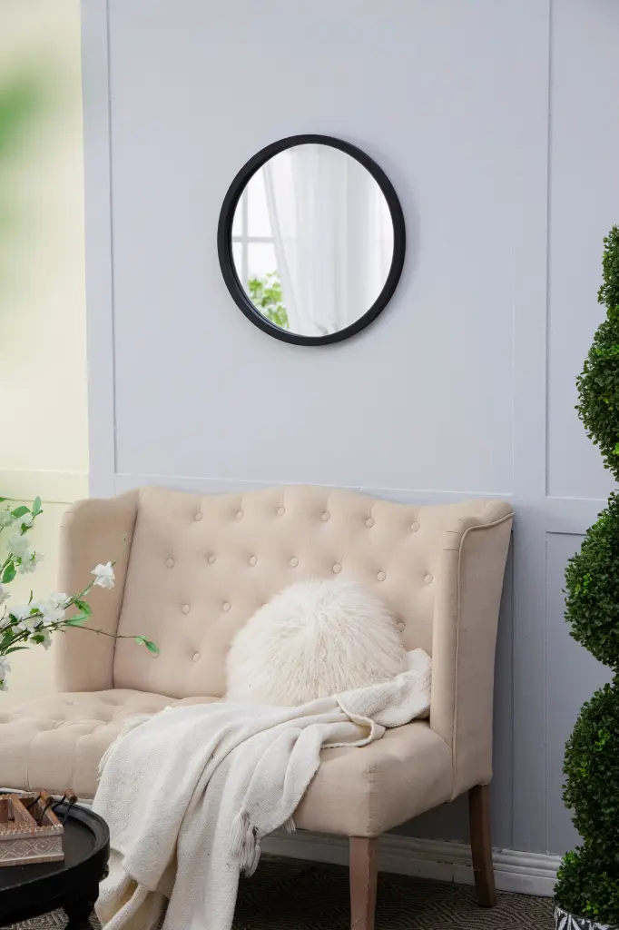 20 Inch Circle Wall Mirror Wooden Frame and Black Finish Decorative Mirror w2078