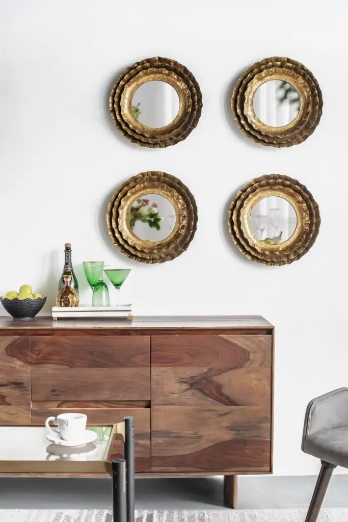 16 Inch Round Wall Mirror Gold Metal Frame Mid Century Modern Accent w2078
