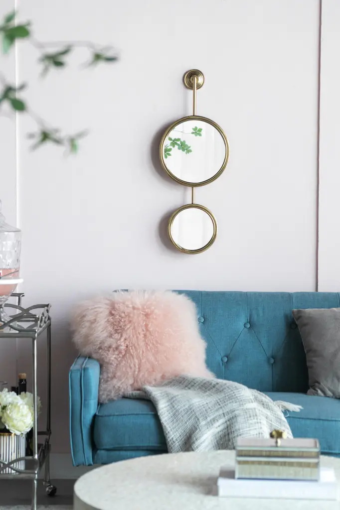 Set 2 Circle Mirrors Contemporary Wall Decor Unique Living Room Art w2078