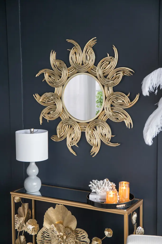 38" Sunburst Metal Decorative Mirror Gold Finish Boho Wall Decor w2078