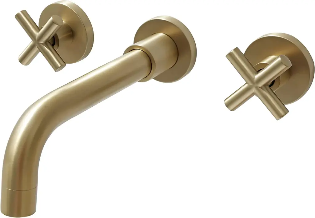 Double Handle Wall Mount Bathroom Faucet Brushed Gold mexile