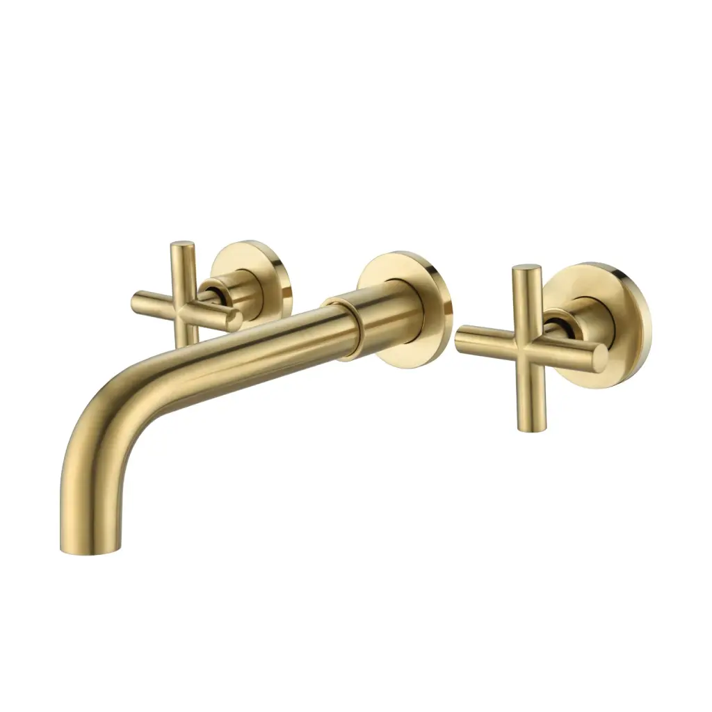 Bathroom Faucet Wall Mounted Bathroom Sink Faucet Brushed Gold Brass Spout w2287