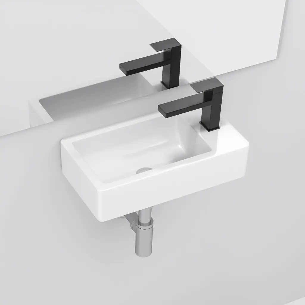 18X10 Inch White Ceramic Rectangle Wall Mount Bathroom Sink Single Faucet lordear