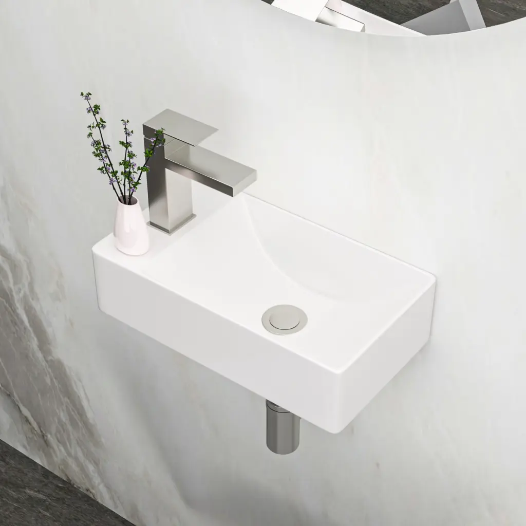White Ceramic Rectangle Wall Mount Bathroom Sink 14.88X8.69 Inch lordear