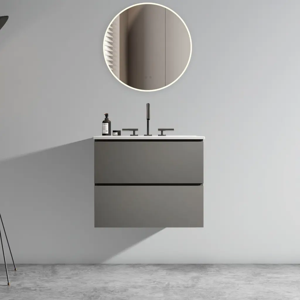 Tia 24 Inch Wall Mount Space Grey Bathroom Vanity Ceramic Sink abay home