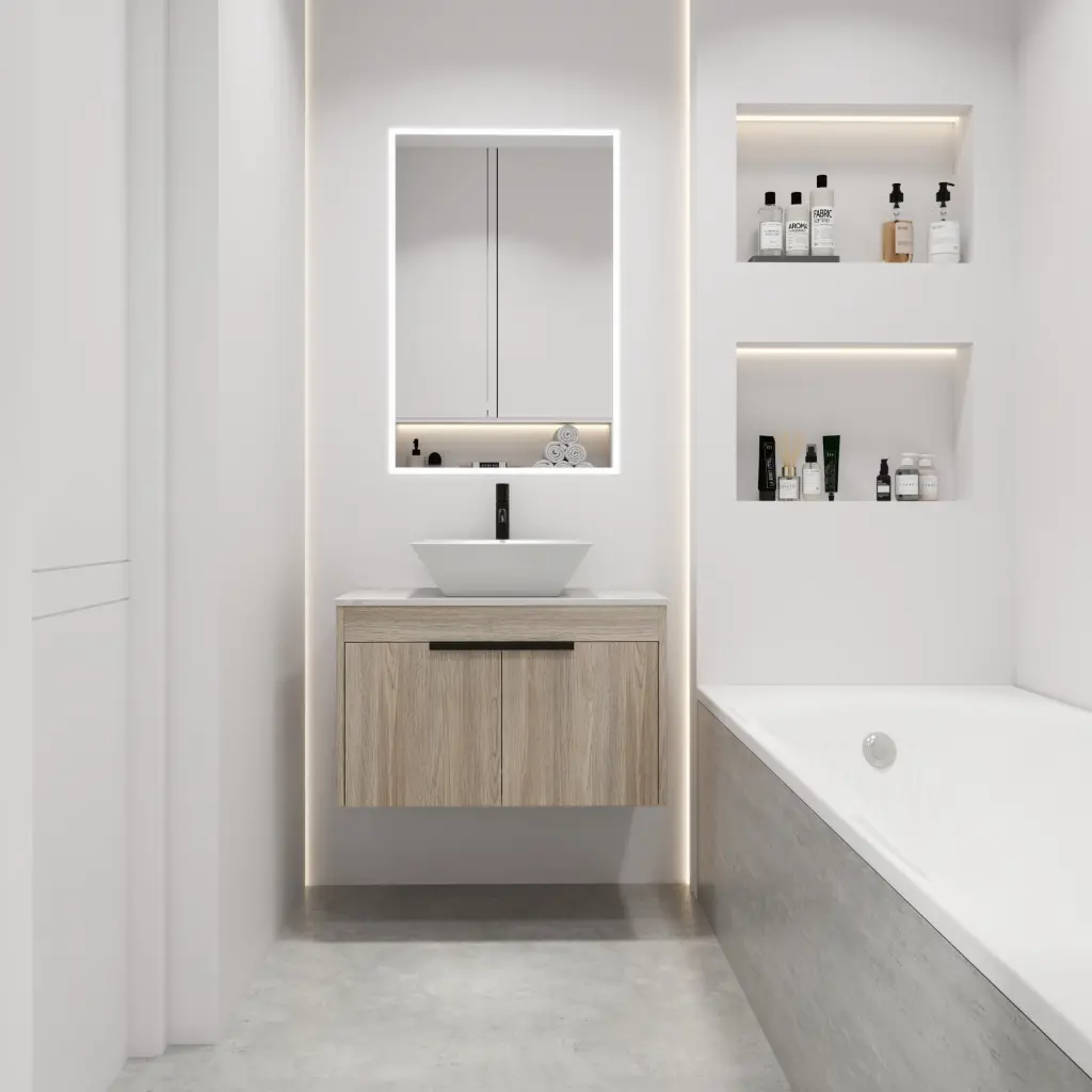 30 Inch Modern Design Float Bathroom Vanity Ceramic Basin Set Wall Mount g-lemon