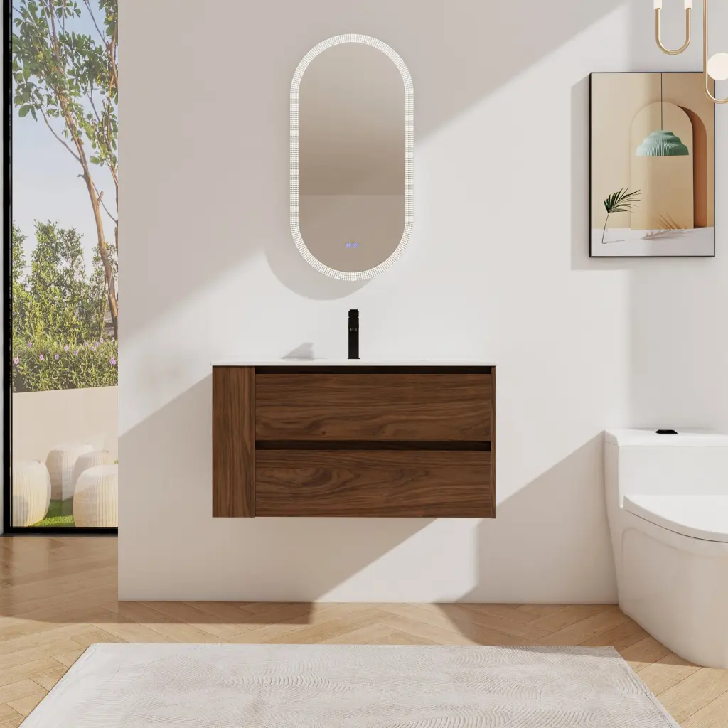 36 Inch Wall Mount Bathroom Vanity Ceramic Sink and Soft Close Drawer g-lemon