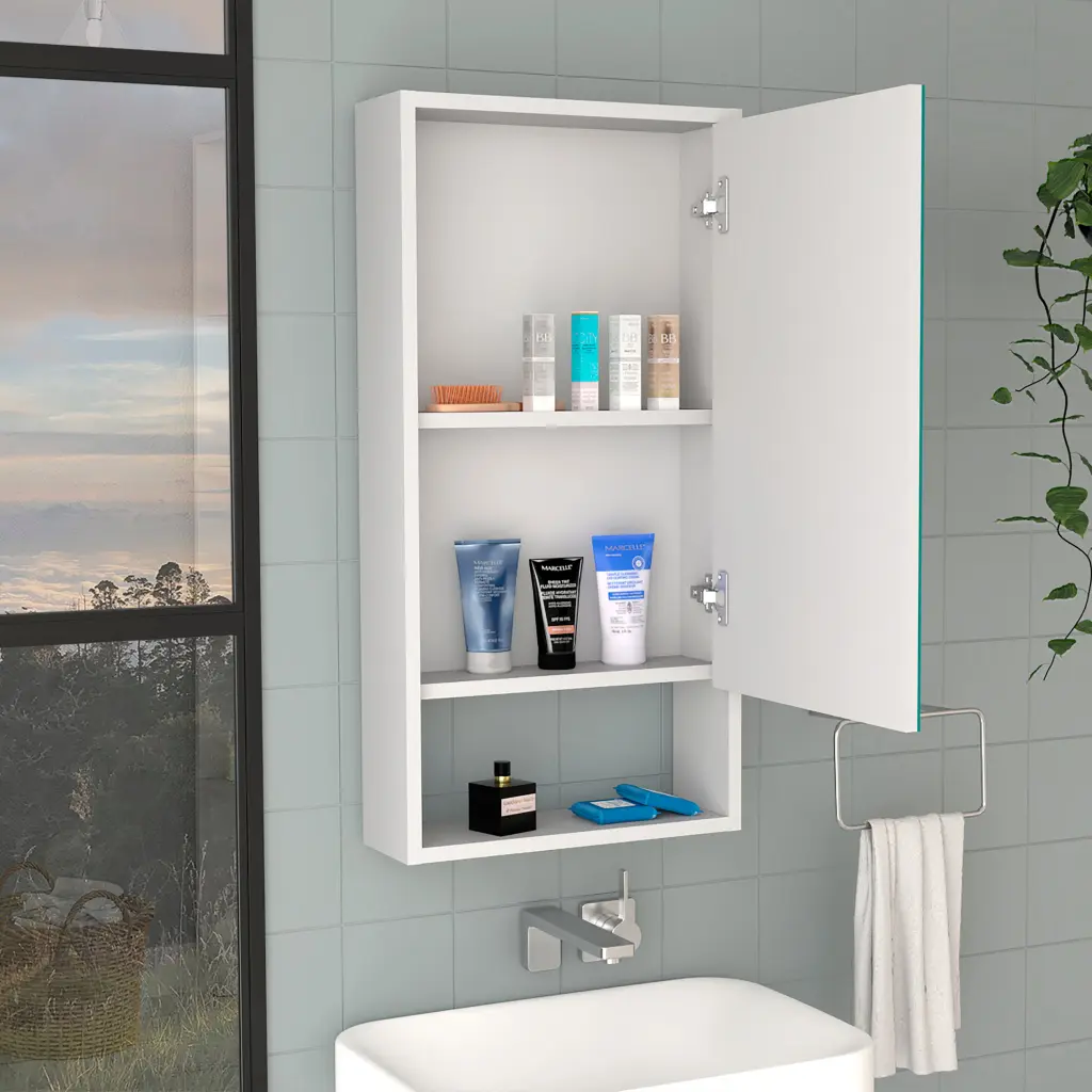 Medicine Cabinet Irvine One External Shelf White Finish White Particle Bathroom Mirror Storage treevol furniture
