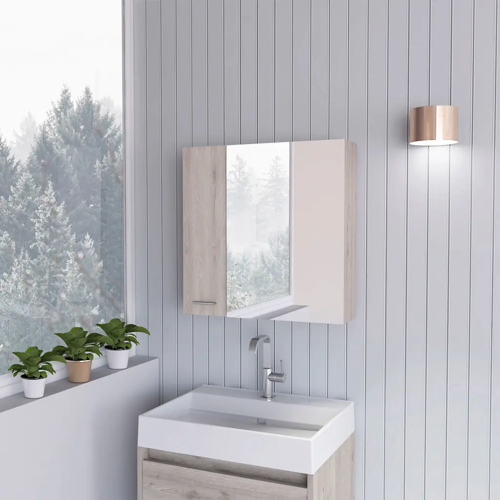 Sines Medicine Cabinet Four Internal Shelves Double Door Light Gray Bathroom Storage tuhome