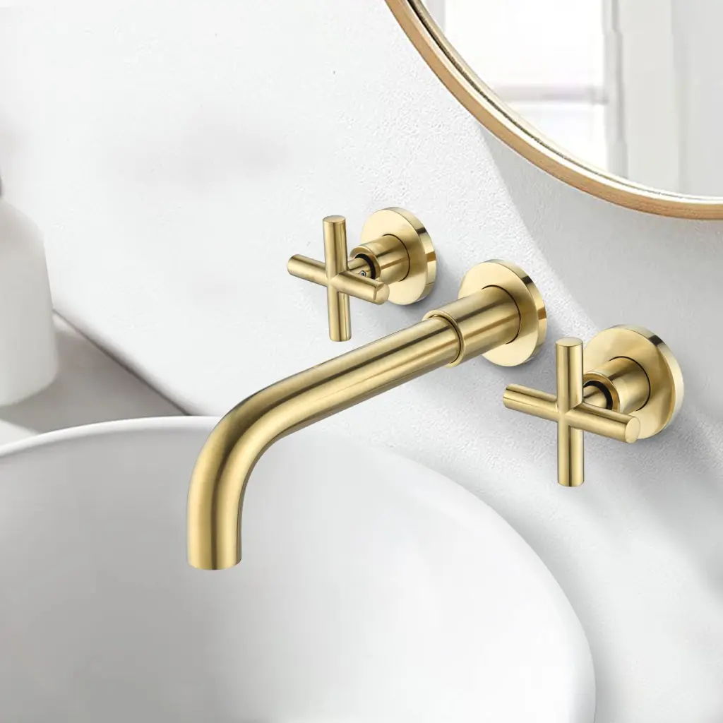 Wall Mounted Bathroom Sink Faucet Gold Brass Modern Design Vanity Or Basin w928 dongtu group