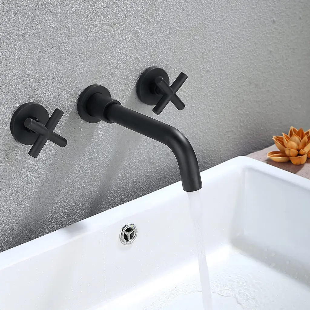 Wall Mounted Bathroom Sink Faucet Matte Black Brass Finish w928 dongtu group