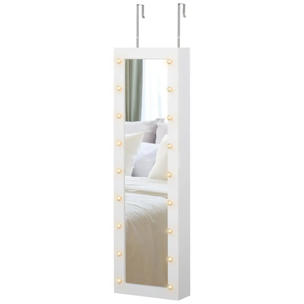 Homcom Jewelry Armoire Mirror And 18 LED Lights Wall Mounted Organizer aosom business