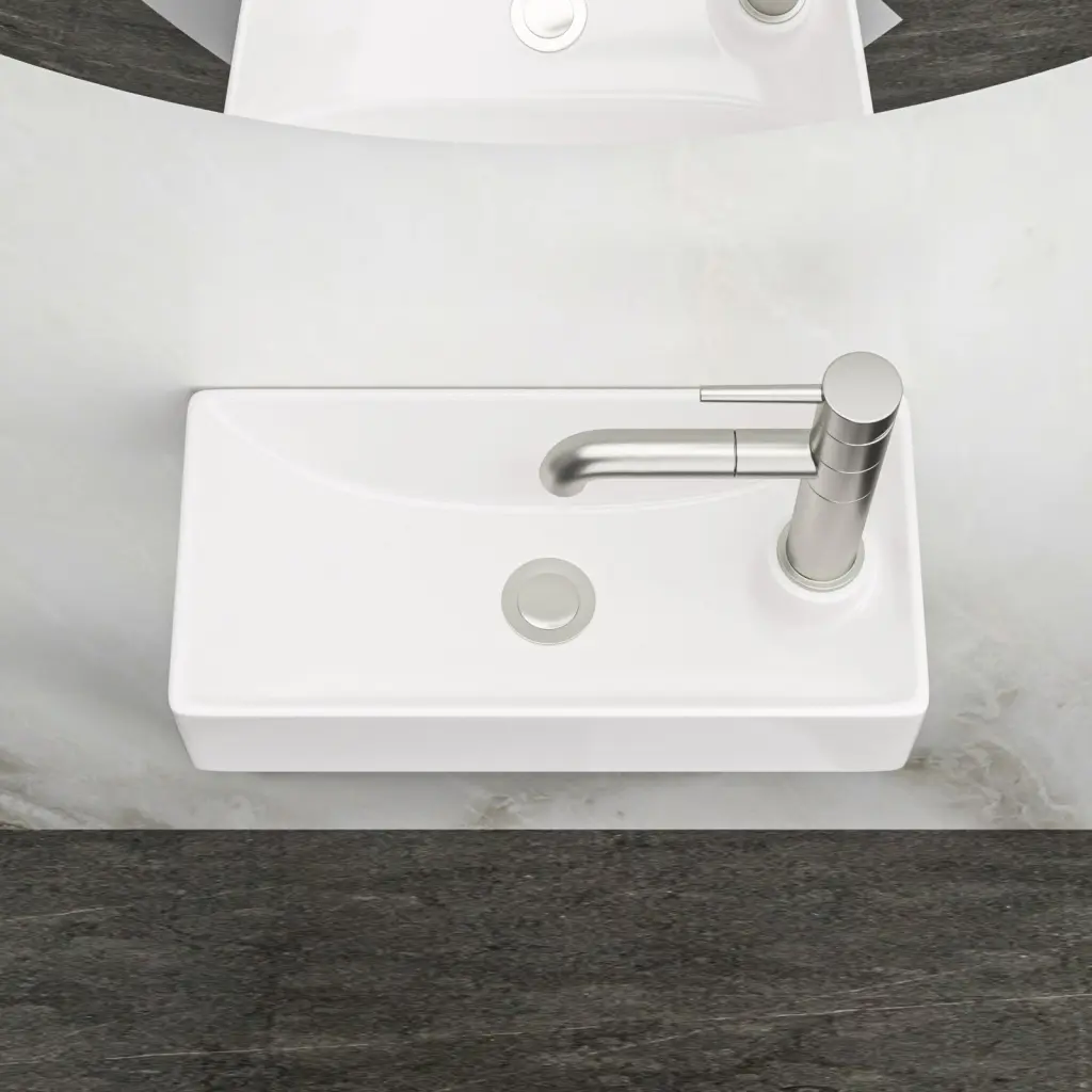 17.3X8.69 Inch White Ceramic Rectangle Wall Mount Bathroom Sink Faucet lordear
