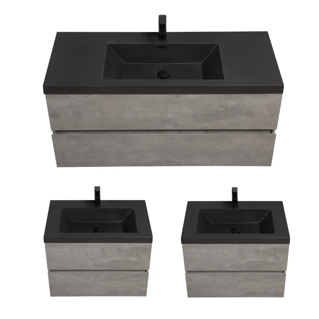 Wall Mounted Bathroom Vanity Merged Sink Two 30 Inch Cabinets Modern Design bathininc
