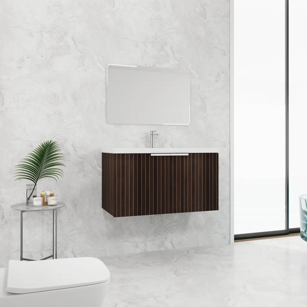 36 Inch Bathroom Cabinet Resin Sink and Soft Close Doors - Float Mounting g-lemon
