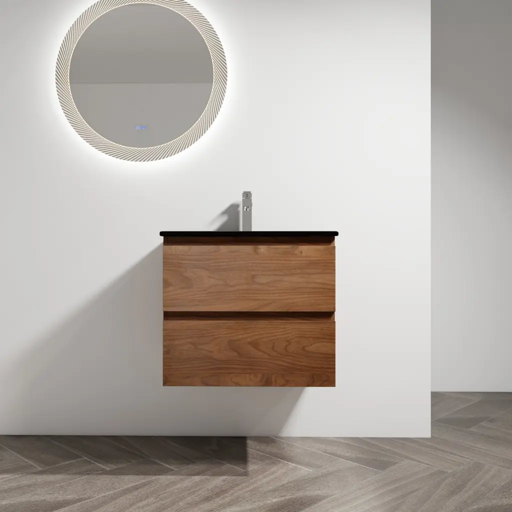 24 Inch Wall Mounted Bathroom Vanity Black Ceramic Sink 2 Soft Close Doors g-lemon