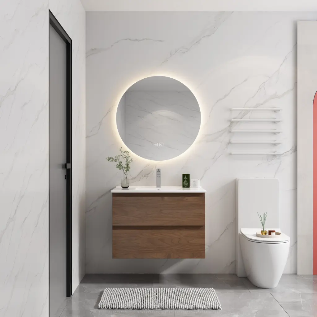 30 Inch Wall Mounted Bathroom Vanity Ceramic Sink 2 Soft Close Drawers Modern Design g-lemon