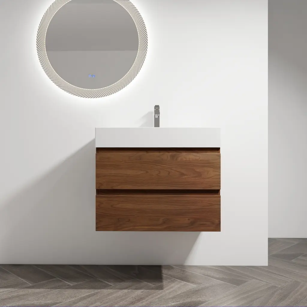 30 Inch Wall Mounted Bathroom Vanity Resin Sink and 2 Soft Close Drawers g-lemon
