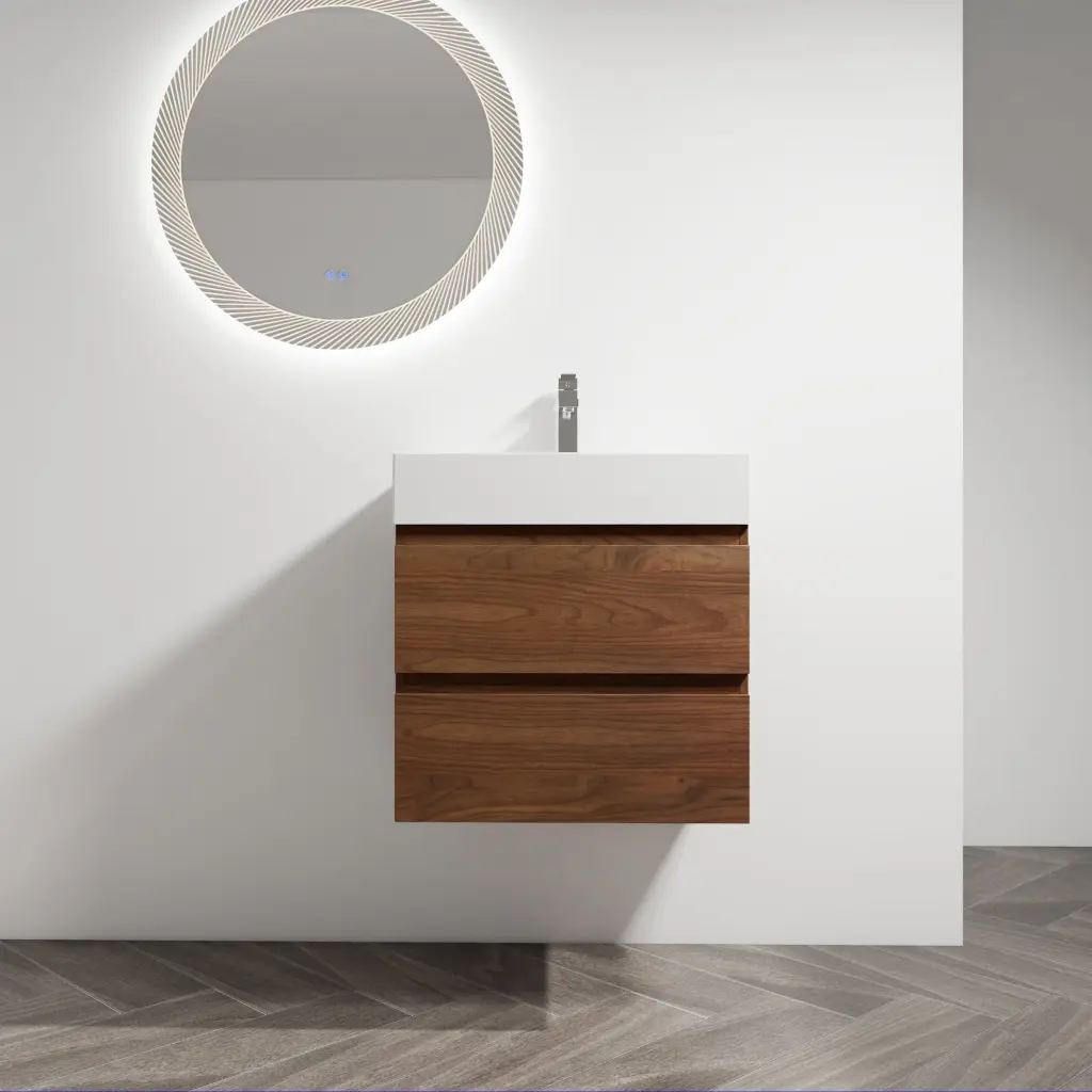24 Inch Wall Mounted Bathroom Vanity Resin Sink and 2 Soft Close Drawers g-lemon