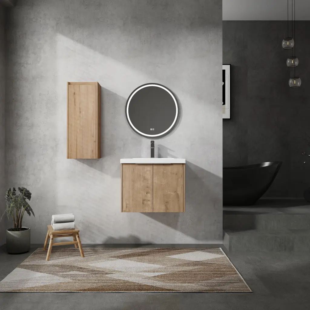 24 Inch Wall Mounted Bathroom Vanity Sink And Side Cabinet Soft Close Doors g-lemon