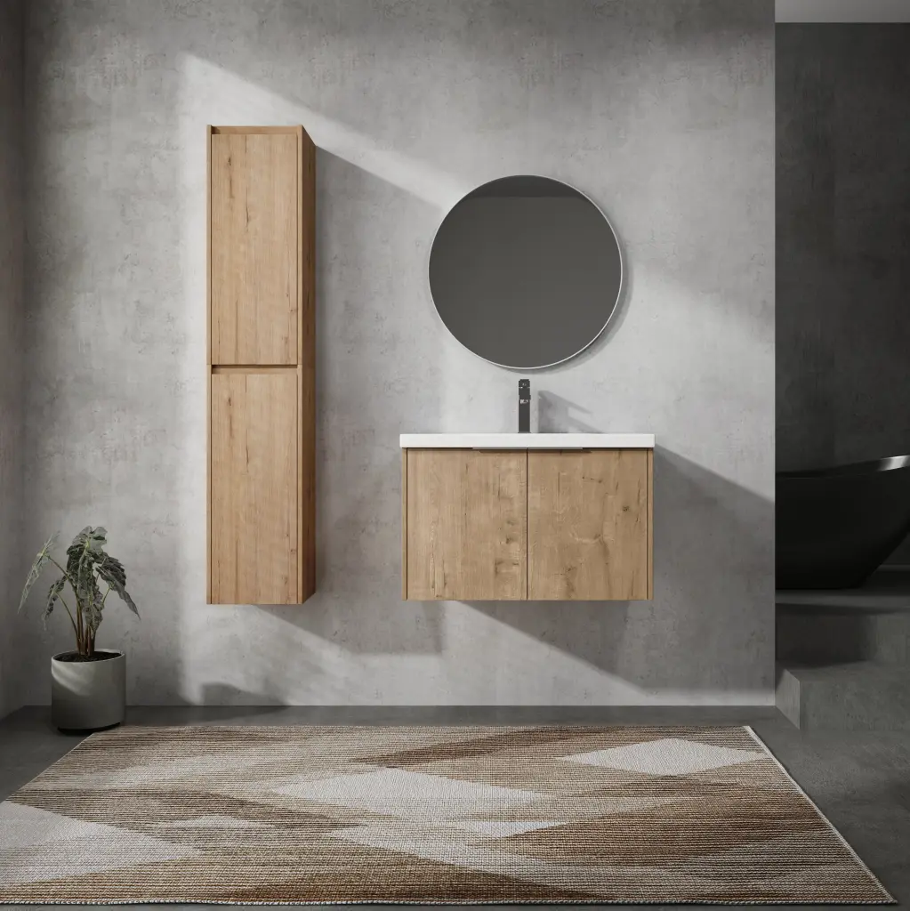 30 Inch Wall Mounted Bathroom Vanity Sink and Soft Close Side Cabinet g-lemon