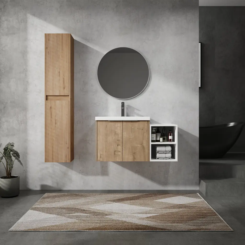 36 Inch Wall Mounted Bathroom Vanity Sink and Side Cabinet Soft Closing Doors Modern Design g-lemon