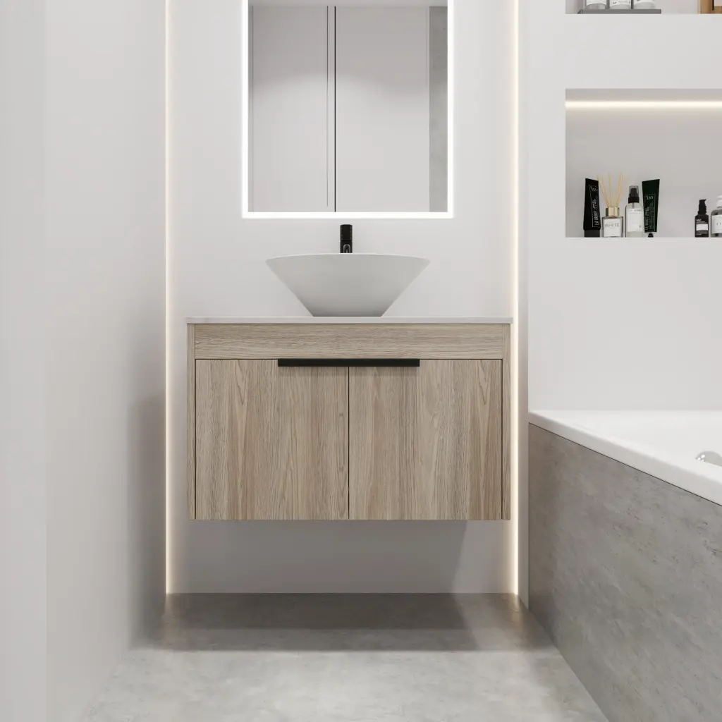 30'' Modern Design Float Bathroom Vanity Ceramic Basin Set Wall Mounted g-lemon