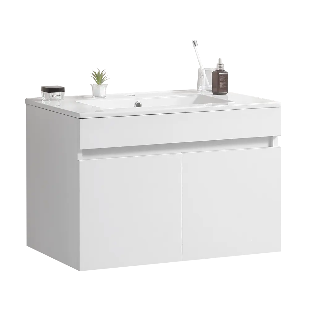 36 Inch Wall Mounted Bathroom Vanity White Ceramic Basin Two Doors gf