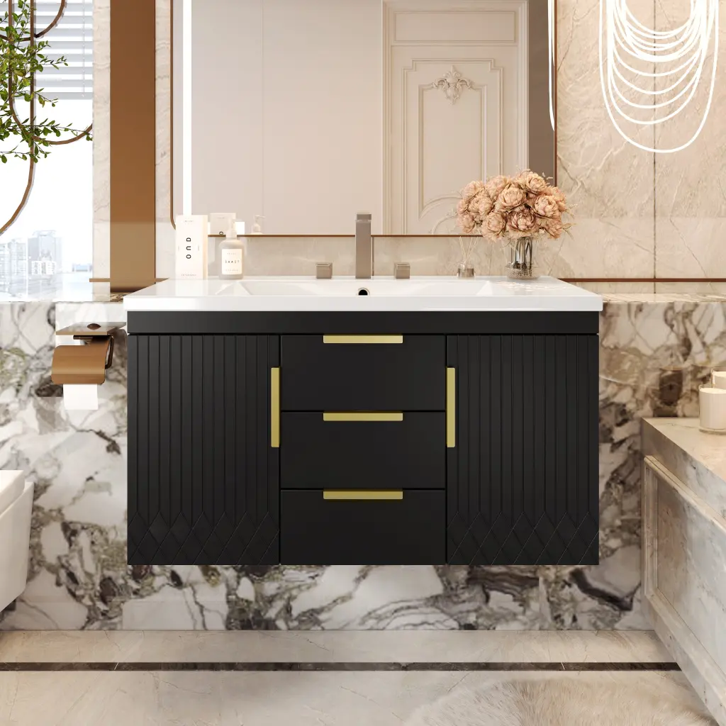 36 Inch Wall Mounted Bathroom Vanity Resin Sink Floating Storage mrs