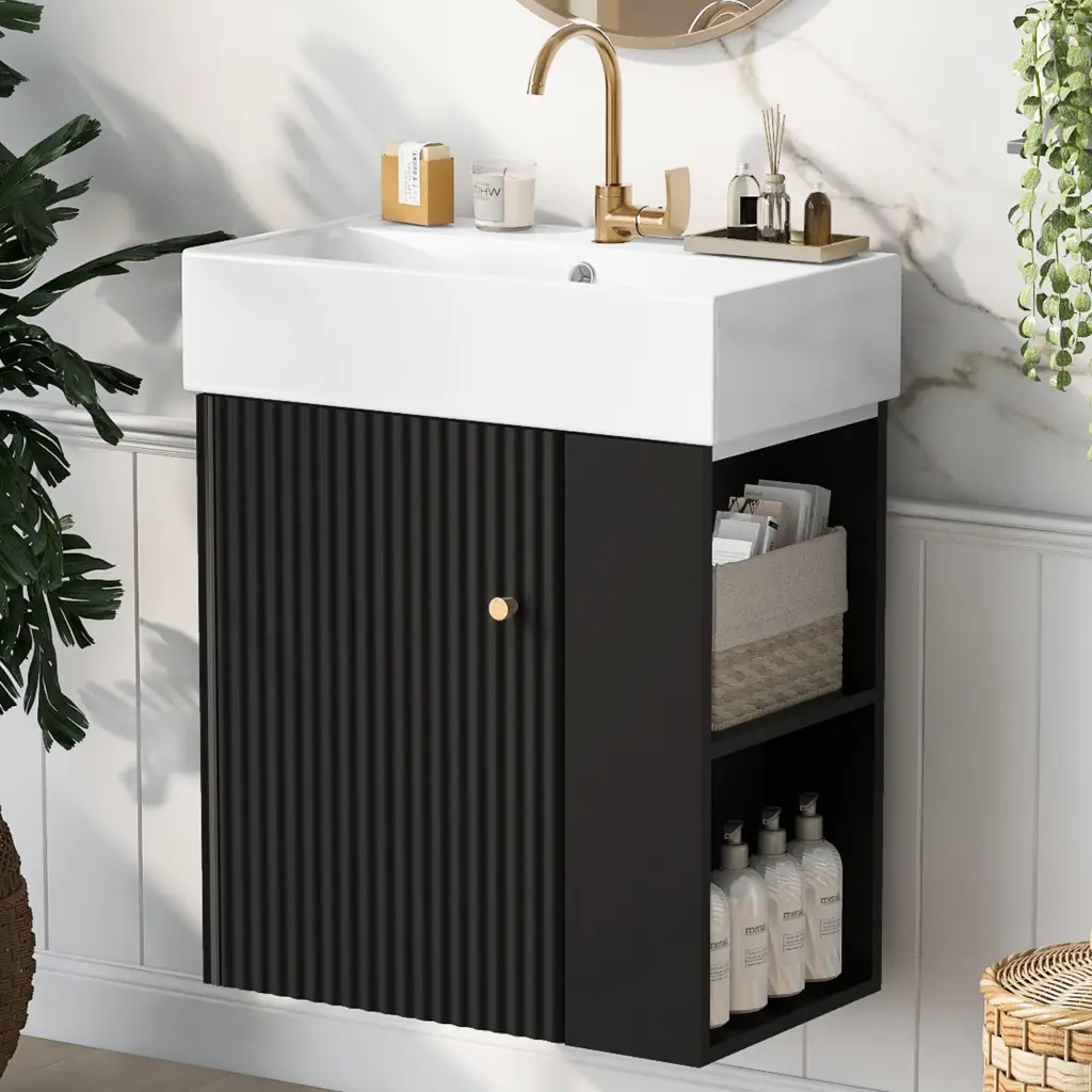 21.6 Inch Modern Floating Bathroom Vanity Ceramic Basin Perfect Small Spaces rnb