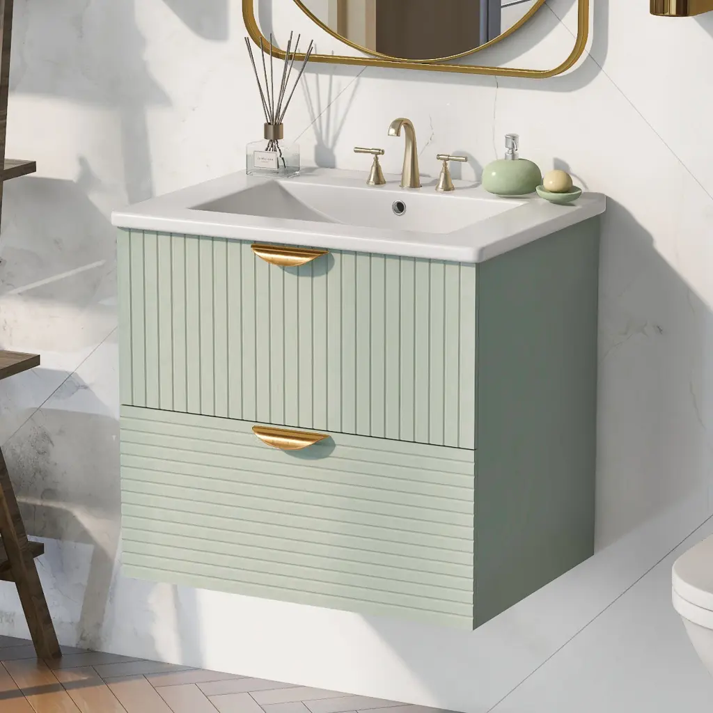 Modern 24 Inch Wall Mounted Bathroom Vanity 2 Drawers Green Idea Space Saving rnb