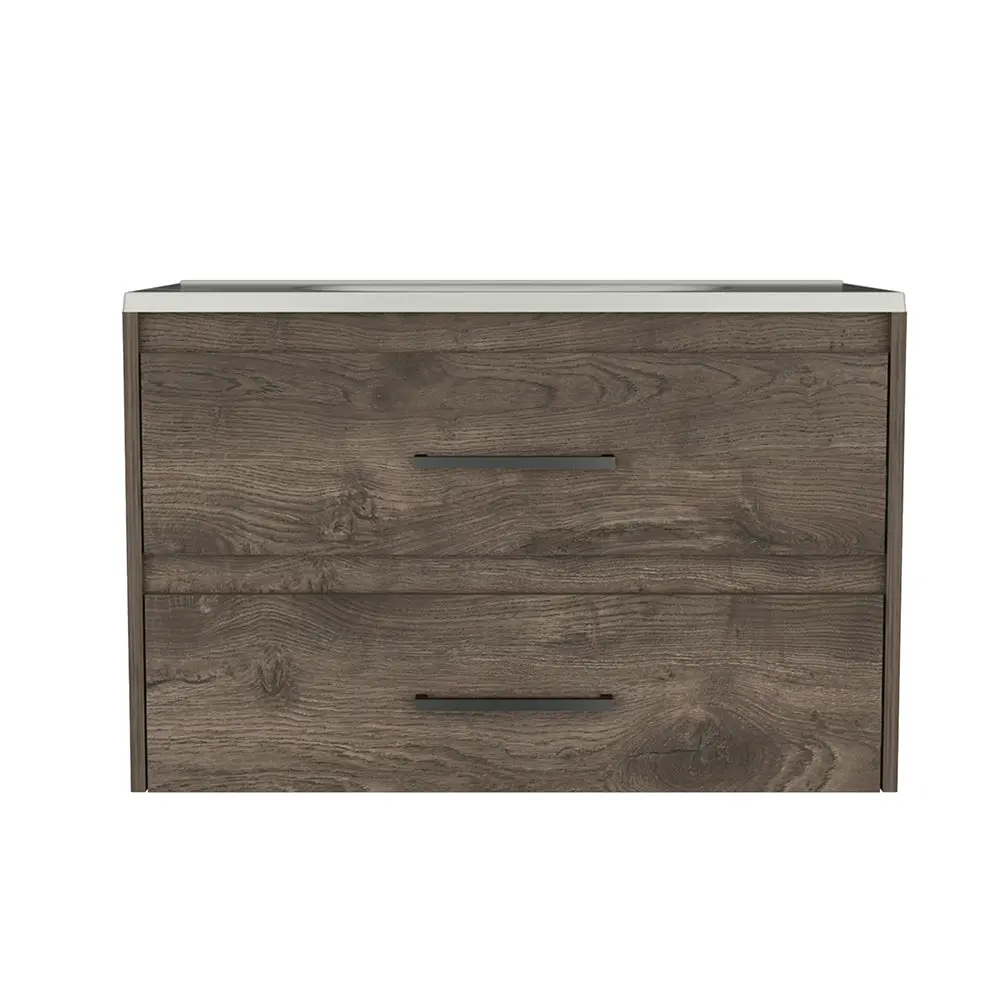 Wall Mounted Bathroom Vanity Alma Dark Brown and White Small Spaces treevol furniture