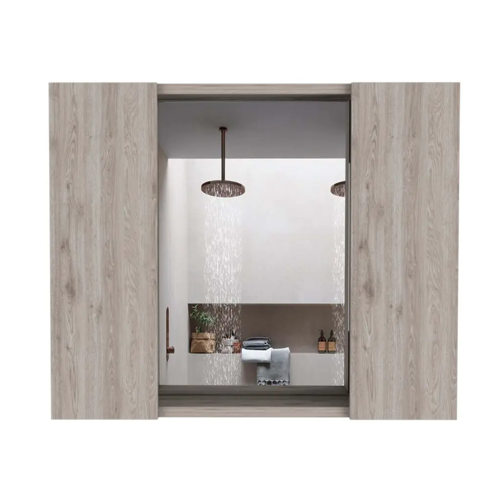 Draco Medicine Cabinet Mirror Double Door and One External Shelf, Black fm furniture