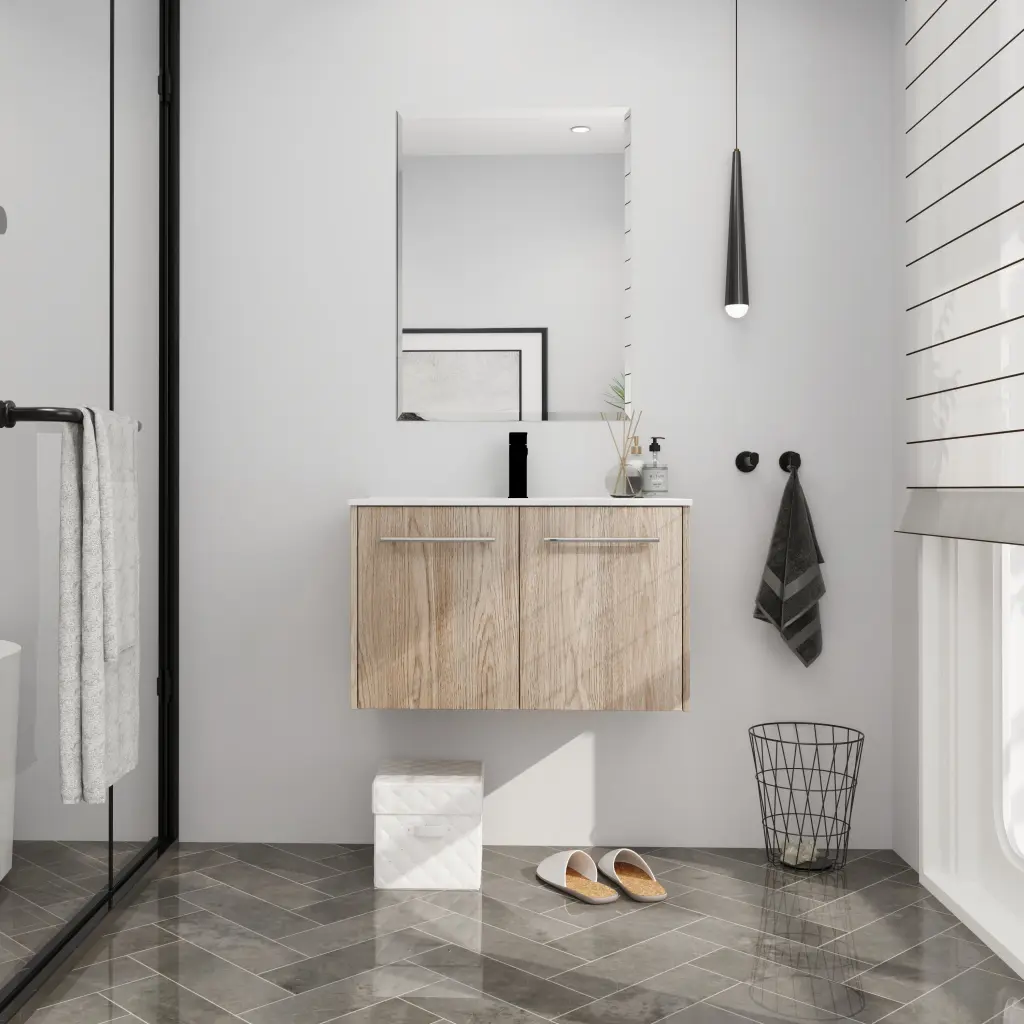 30 Inch Wall Mounted Bathroom Vanity White Oak KD Packing Bvc04730Weo g-lemon