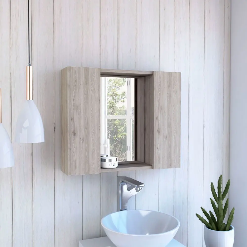 Medicine Cabinet 19 Inch H Double Door External Shelf Light Gray rta mubles colombia