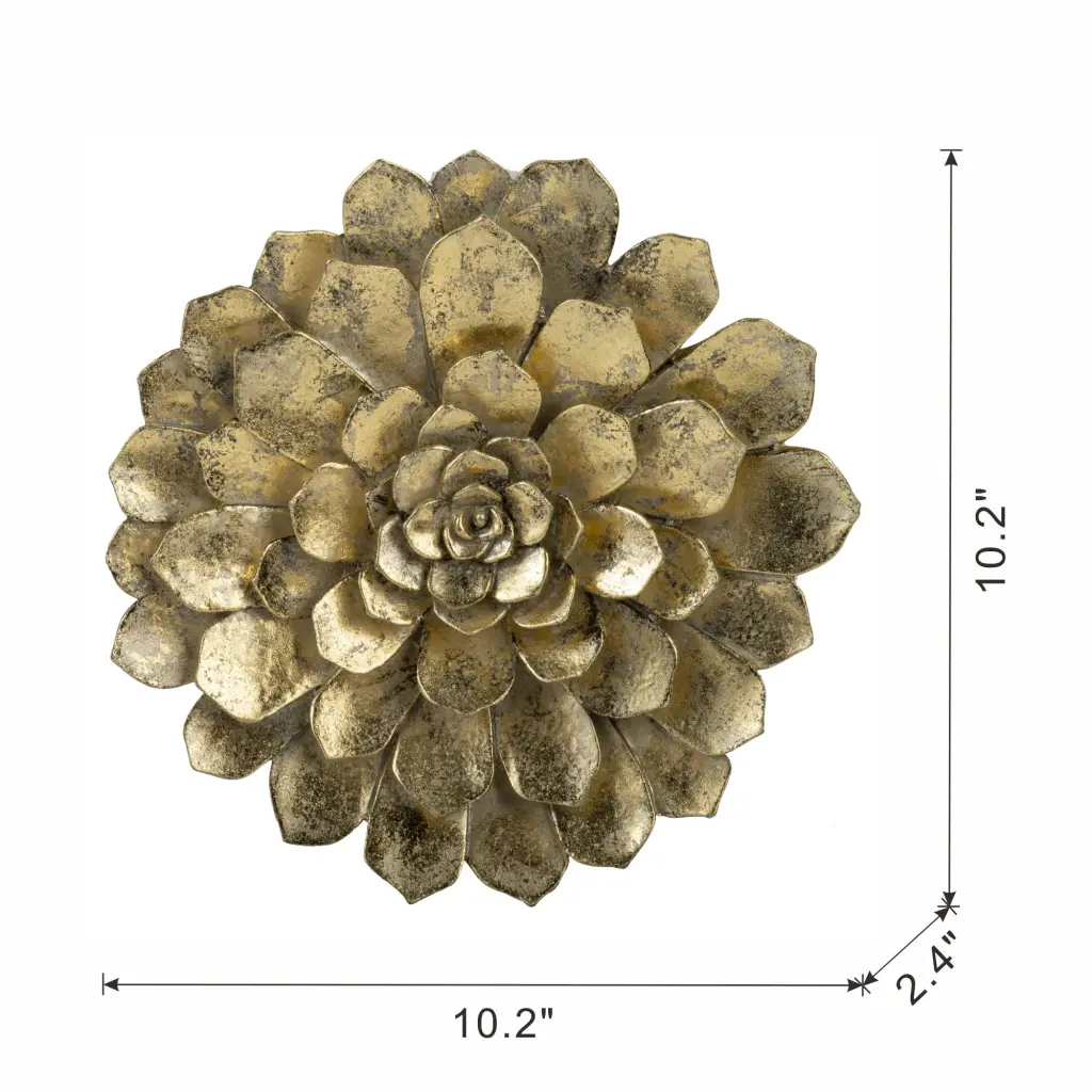 10.2X2.4 Inch Succulent Wall Plaque 2 Piece Gold Resin Decor w2078