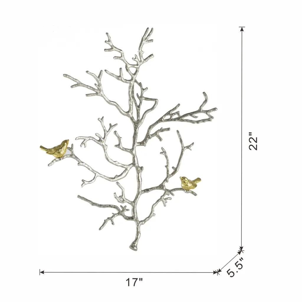 17X5.5X22 Inch Metal Branch Wall Sculptures Bird Accents Silver Multi Decor w2078