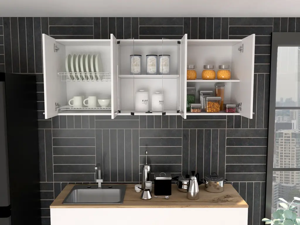 High-quality Wall Cabinet Peoria Four Interior Shelves White Finish Storage Solution treevol furniture