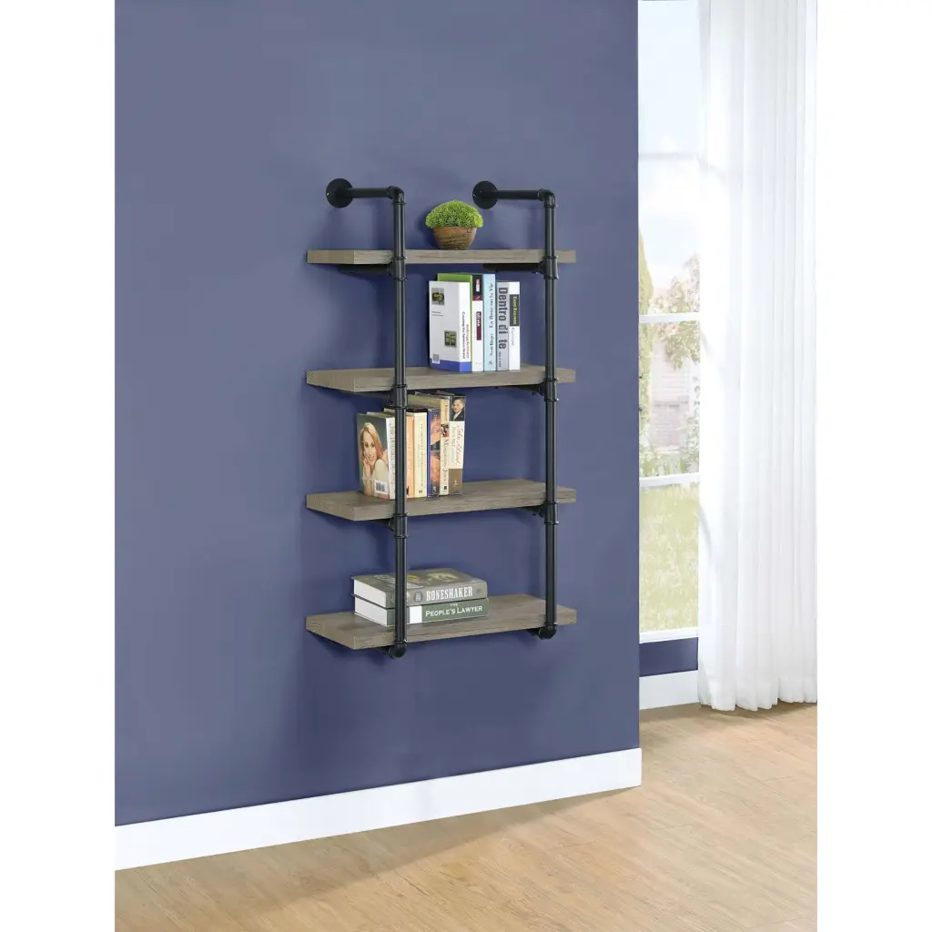 Black and Grey Driftwood Metal 24 Inch Wall Shelf 4 Veneers furniture max