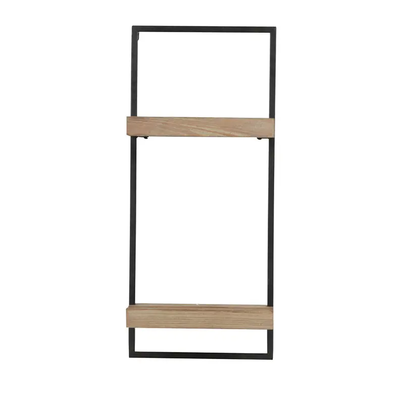 12X6X27 Iron And Wood Wall Shelf Two Shelves Black Brown Iron w2078