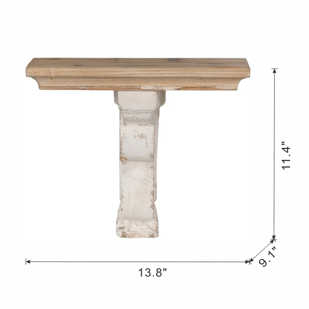 13.8X9.1X11.4 Inch Distressed Brown And White Wooden Wall Shelf Corbel Rustic Decor w2078