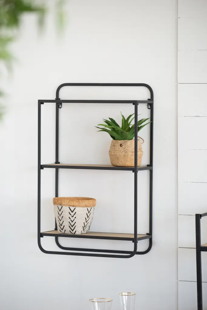 20x8x32 Inch Wall Shelf Black Brown Iron Home Decor w2078