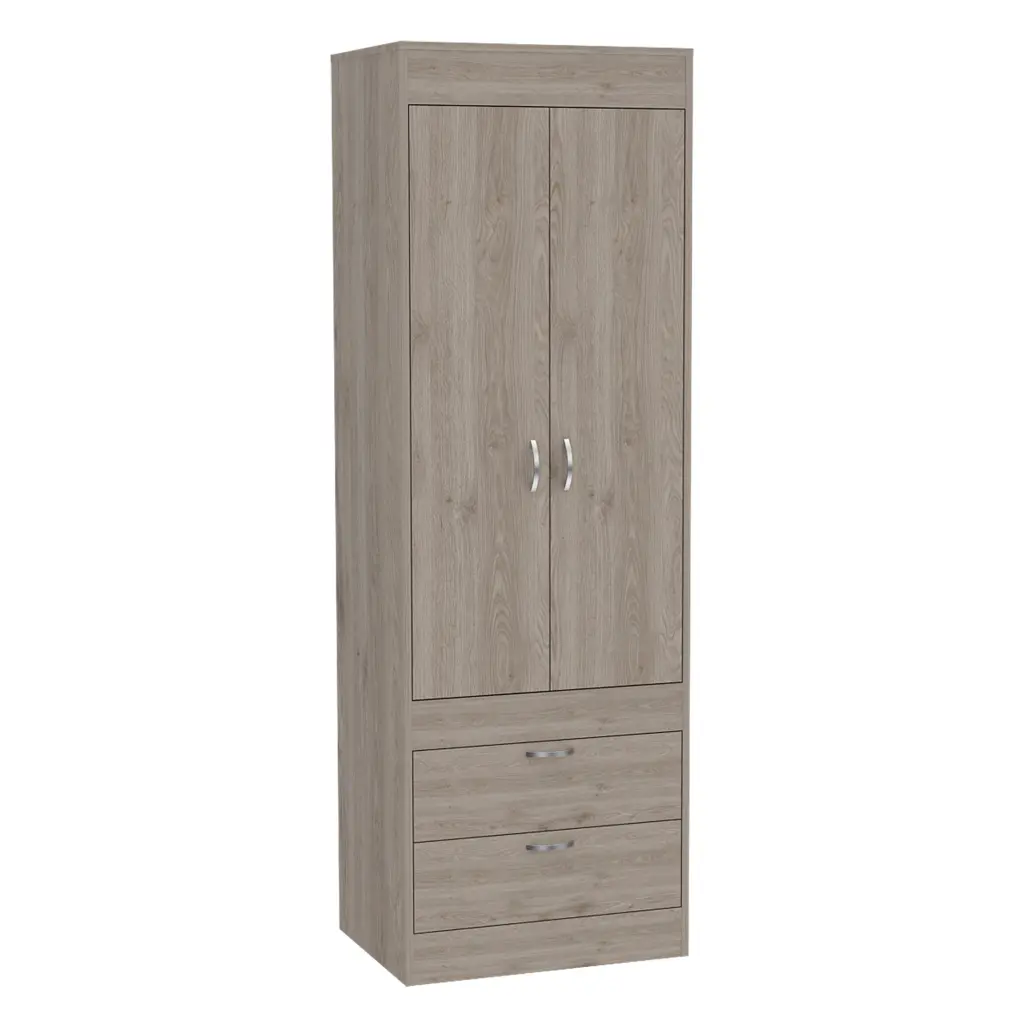 Double Door Armoire Cabinet Two Drawers Metal Handles and Rod Closet depot e-shop